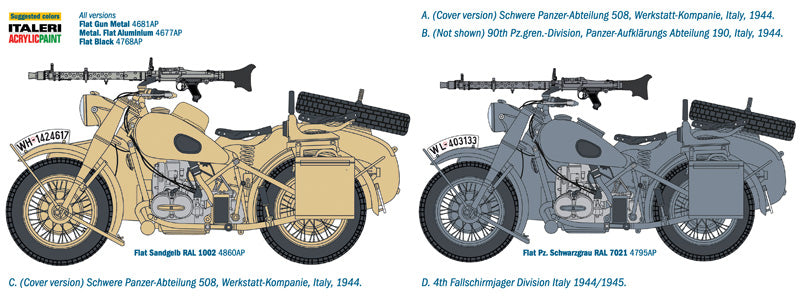 German Military Motorcycle with side car ITALERI 1:9 plastic kit 7403