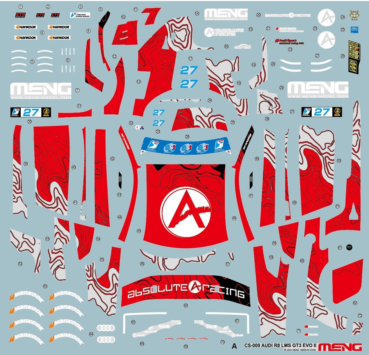 Audi R8 LMS GT3 EVO II #27 MENG 1/24 plastic kit CS-009