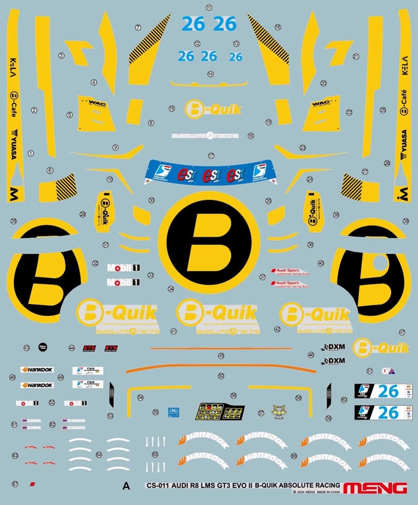 R8 LMS GT3 EVO II B-Quik Absolute Racing MENG 1/24 kit CS-011