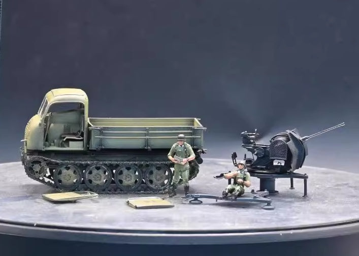 German RSO + FLAK38 20mm (desert, grey combo) w/ 2 figures 3R Model 1/72