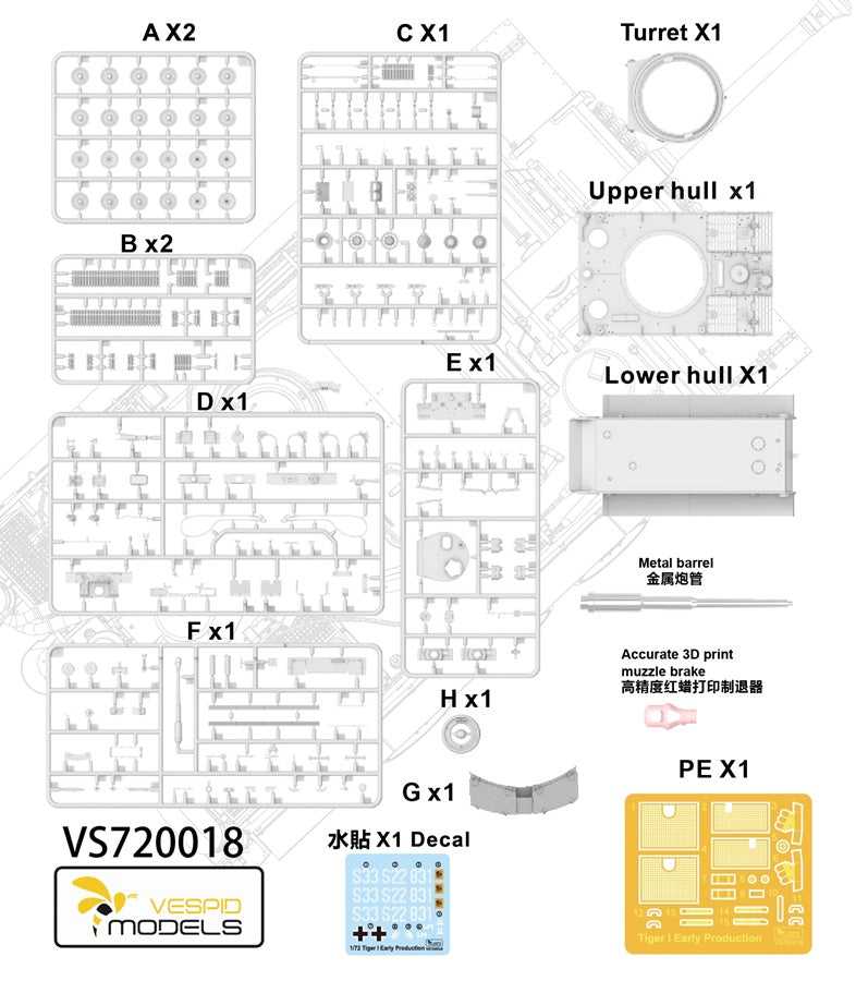 TIGER I Early Production Vespid Models 1:72 plastic kit VS720018